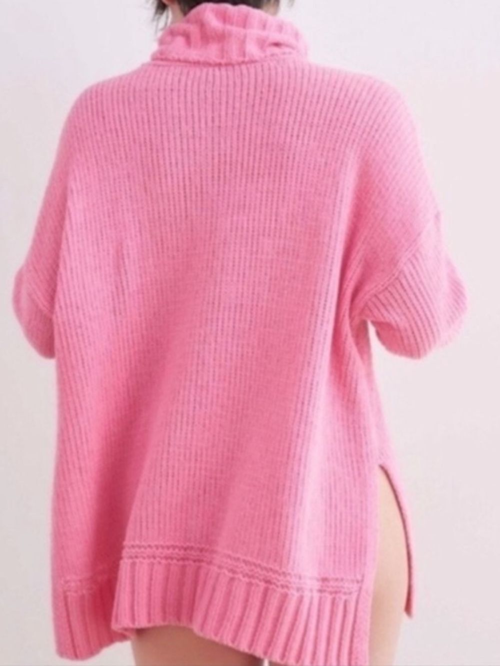 Aerie Womens Pink Sunset Oversized Chenille Turtleneck Knit Sweater Size Small